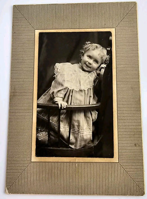 Antique Boarded Photo Adorable Young Little Girl Beautiful Child Curls Smiling
