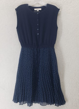 Loft Women Dress 4Petites Navy 100%Polyester Sleeveless Casual Ruffle Knee Lengt