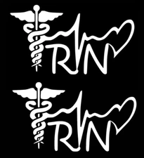 RN Caduceus Lifeline Heart White Vinyl Graphic Decal Car Window Laptop Notebook