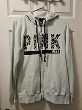 Victoria's Secret PINK Leopard Campus Pullover Hoodi BABY BLUE Size Small