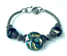Artisan Made Bangle Bracelet Loaded with Sterling Silver & Interesting Beads e