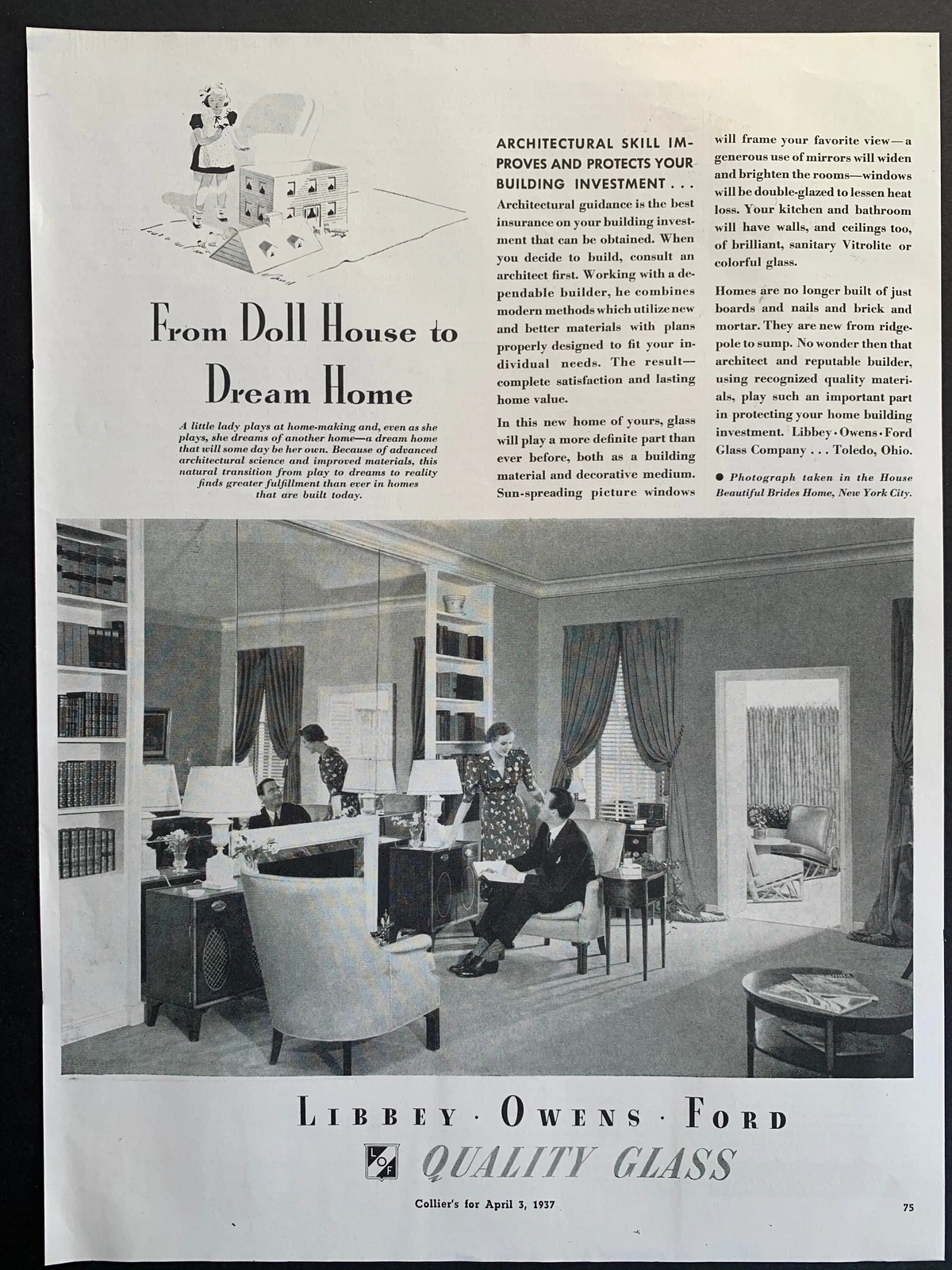 Vintage 1937 Libbey Owens Ford Glass Company Ad