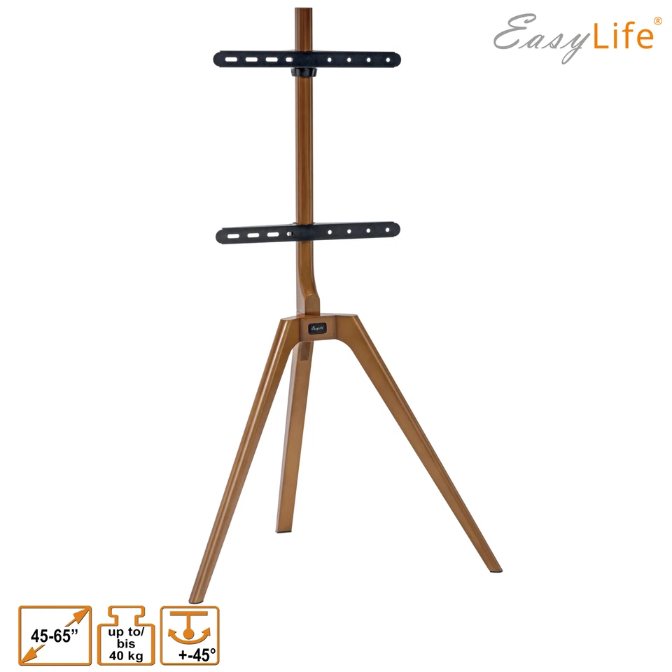 EasyLife Tripod Holz TV-Stativ 45-65", Schwenkbar & Höhenverstellbar in Nussbaum - Bild 2 von 4