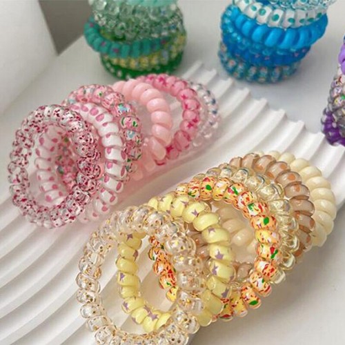 6PCS Gradient Telephone Wire Line Cord Hair Tie Girl Rope Elastic Hair Bands eBay