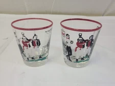 2 VTG MCM Libbey Pickwick Dickens Old Fashioned Cocktail Bar Glasses Low Tumbler
