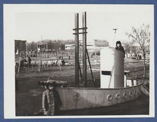 Beautiful boy on the ship on the playground, cute kid Soviet Vintage Photo USSR