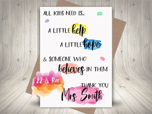 Personalised Teacher Thank You Card Teacher Childminder Nursery Leaving Gift Ebay