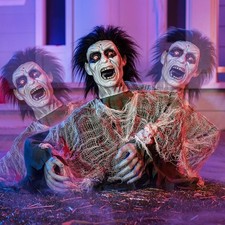 Halloween Decoration Outdoor Animated Zombie Groundbreaker, Light-Up Skeleton Zo