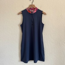 Tommy Bahama Golf Sleeveless Activewear Dress Medium Blue Floral Collar Tennis