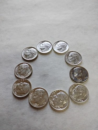 Lot of 10 90% Silver 🔥Roosevelt Dimes🔥 1964 P D AU/BU $1 Face #47