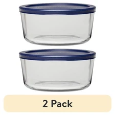(2 pack) Anchor Hocking Glass Food Storage Container with Lid, 7 Cup Round