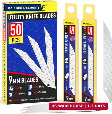 DIYSELF Utility Knife Blades, 50 Pack Box Cutter Refills for 9mm Snap Blade, Hig