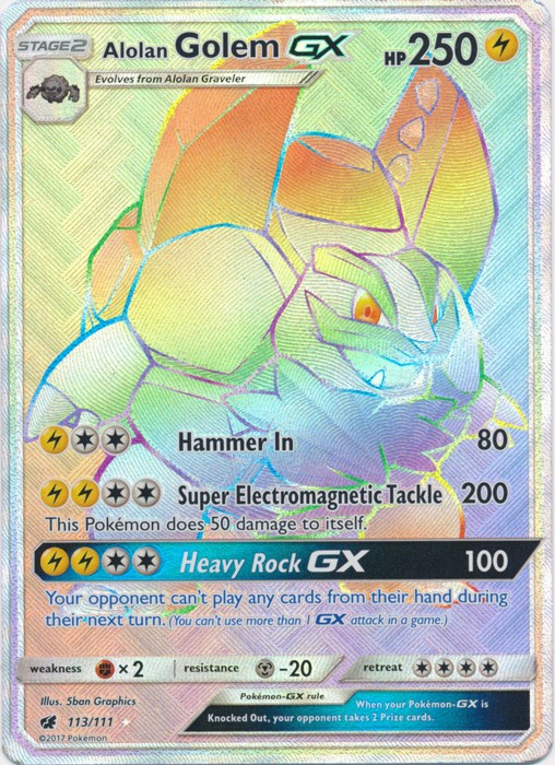 Alolan Golem GX - 113/111 - Secret Rare PL/MP, English Pokemon Crimson Invasion
