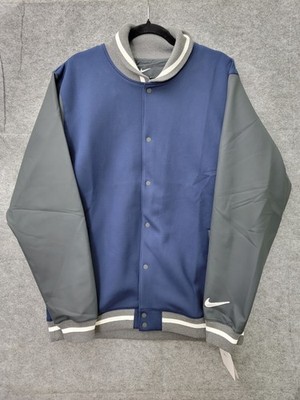 NWT Nike Team Classic Varsity Letterman Jacket Navy Blue Grey Men's $232 Large 