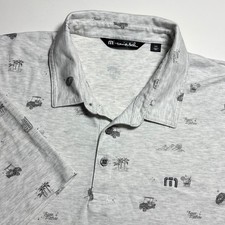 Travis Mathew Golf all over Print Polo Gray Mens XXL Pima Cotton Blend Shirt