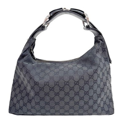 GUCCI Horsebit Black GG Canvas Shoulder Bag