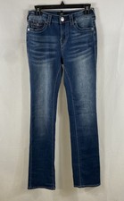 True Religion Women's Billie Mid Rise Straight Jeans Blue Flap Pocket Sz 26