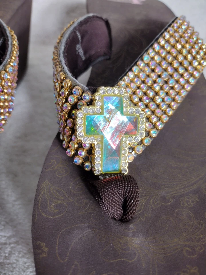 Sandálias de espuma Justin Ladies strass Bling wedge tamanho 10 mais de 500 strass. - Imagem 3 de 4