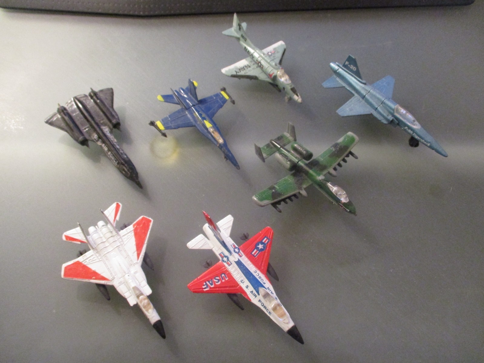 7 Vintage Diecast Fighter Jets - Warthog, Tigershark, Blackb