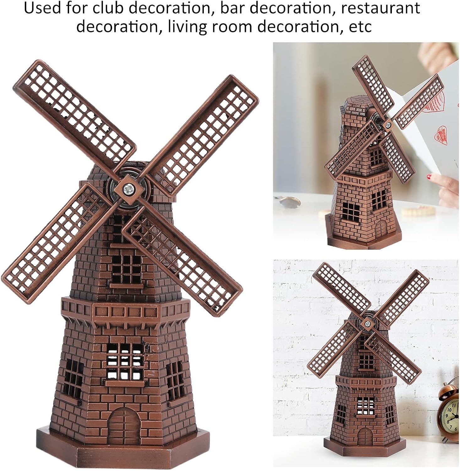 Yosoo Health Gear Windmill Ornament Retro Red Bronze Statues, Mini Windmill Stat