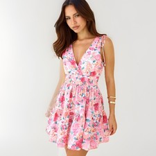 Hello Molly Sandy Shores Mini Dress M Pink Floral Smocked Waist Open Back Preppy