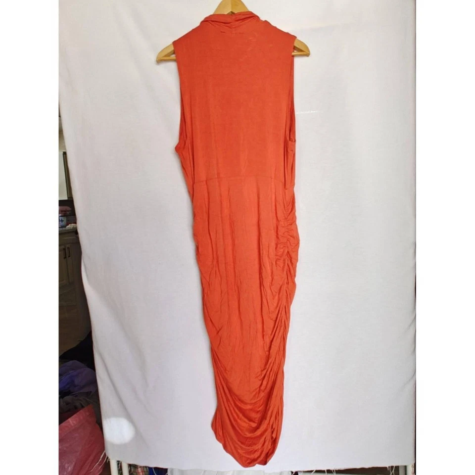 Vestido de Cóctel Anthropologie Moulinette Soeurs Marissa Naranja Midi Acanalado XL Foto 3 de 4