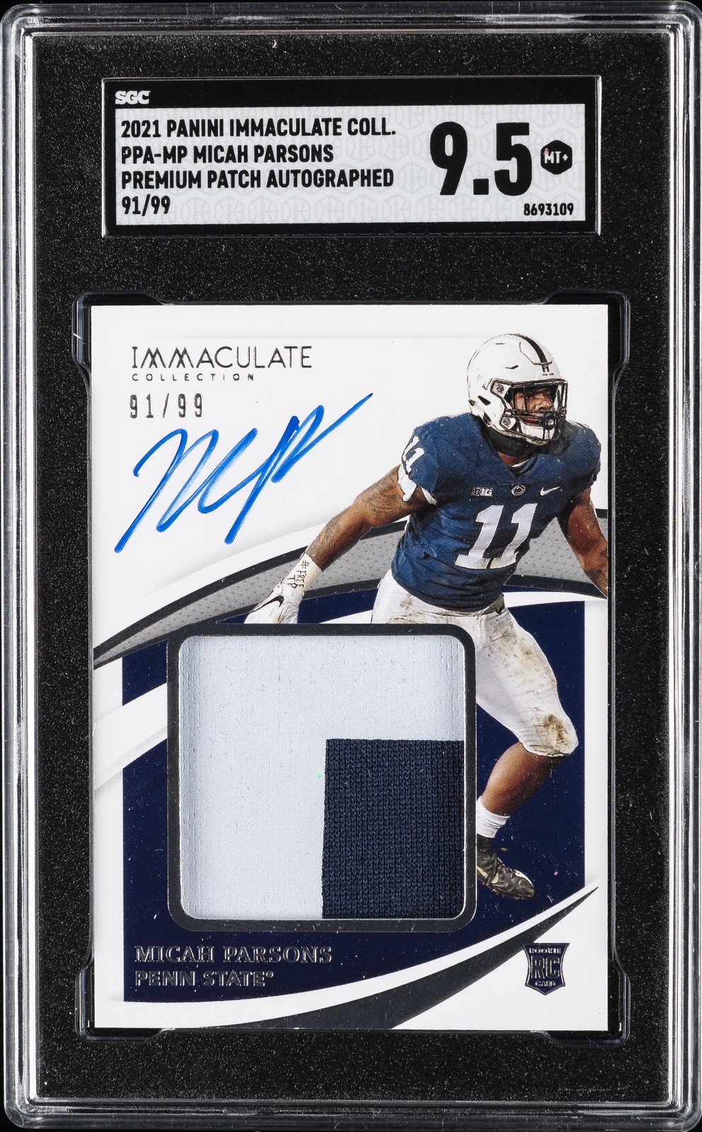 Micah Parsons Panini Immaculate Collection Collegiate Premium Patches Rookie Autographs #PPAMP Base
