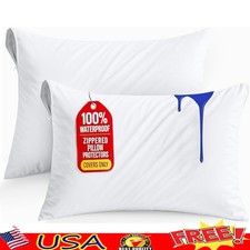 Waterproof Pillow Encasement Set of 2 Queen Dust Mite Bed Bug Proof Cover New
