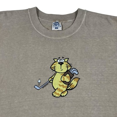VTG Y2K Crazy Shirts ''Mr. C'' Kona Coffee Dyed Cat Golfing T Tee Shirt Size M