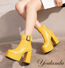 Women's Fashion Platform High Chunky Heel Pointy Toe Casual Side Zip Ankle Boots