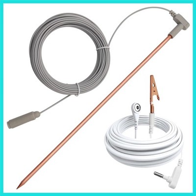 Copper Grounding Rod with 40ft Female Ground Cord with Alligator clip, Portab...