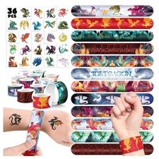 BOIKOKY 60 PCS Dragon Party Favors Set - 36 Temporary Tattoos Sticker & 24 Sl...