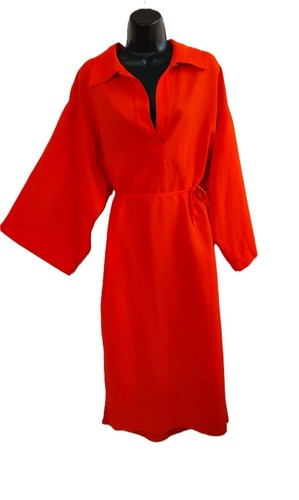 ZARA red linen blend maxi midi kaftan style dress size L 12 14 NWT - Picture 2 of 9