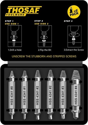 Damaged Screw Extractor Set 6pcs | Stripped Broken Rusted Screw Removal Tool