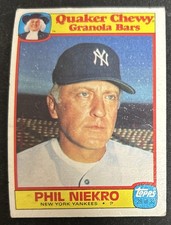 1986 Topps Quaker Chewy Granola Bars Phil Niekro Baseball Card 28 Yankees HOF PR