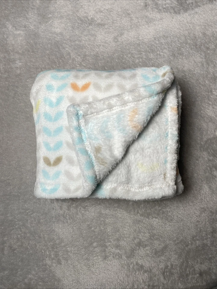Manta Baby Starters Blanca Gris Azul Naranja Amarillo Hoja Hojas Vellón Lovey Foto 2 de 4