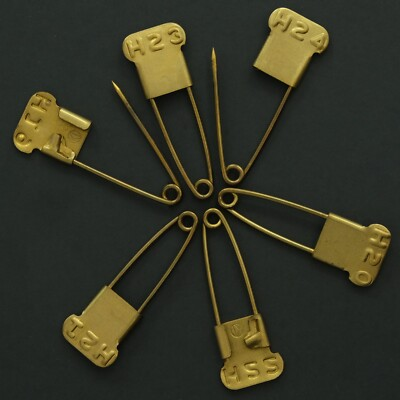 #ad Set of 6 Vintage Keyes and Davis Numbered Brass Navy Laundry Tag Safety Pins $14.94