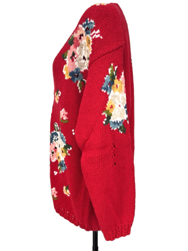 VTG NWT Susan Bristol Large Hand Knitted Flowers Cardigan Cottagecore 1994 - AC - Picture 4 of 15