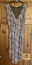 White Stuff Dress Size 10 Pink Green Leaf Pattern With Tie And Crotchet Back