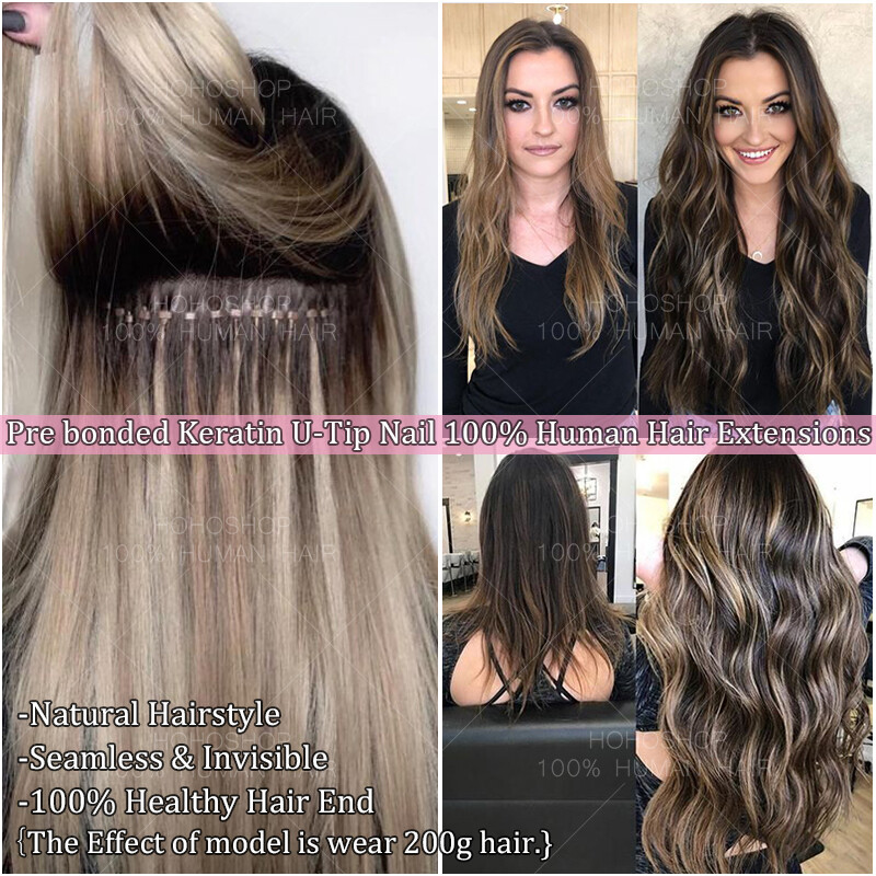 NOVON Keratin Haarverlängerungen – 200 Strähnen à 1g, 40 Cm, Farbe #2/60 Ombre – 100% Remy Echthaar, U-Tip Bondings