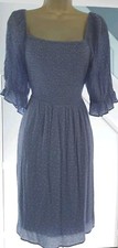 Cottagecore Blue Ditsy Dot Puff Sleeves Shirred Bodice Fit & Flare Dress 16 