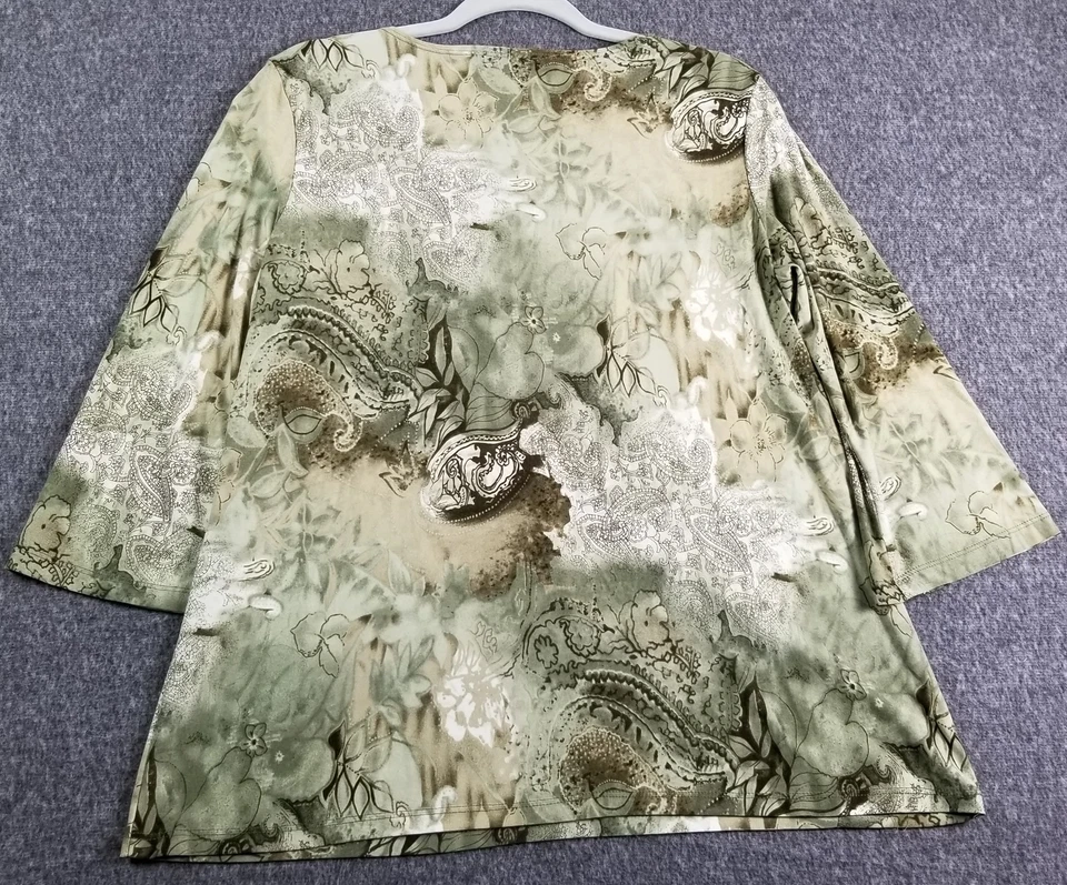 Top Serenade para mujer extra grande XL verde azul cachemira manga 3/4 cuello en V elástico Foto 4 de 4