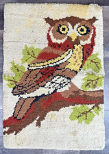 Vintage Owl Latch Hook Completed Rug Wall Hanging Owl Decor MCM Retro 34  X 24  