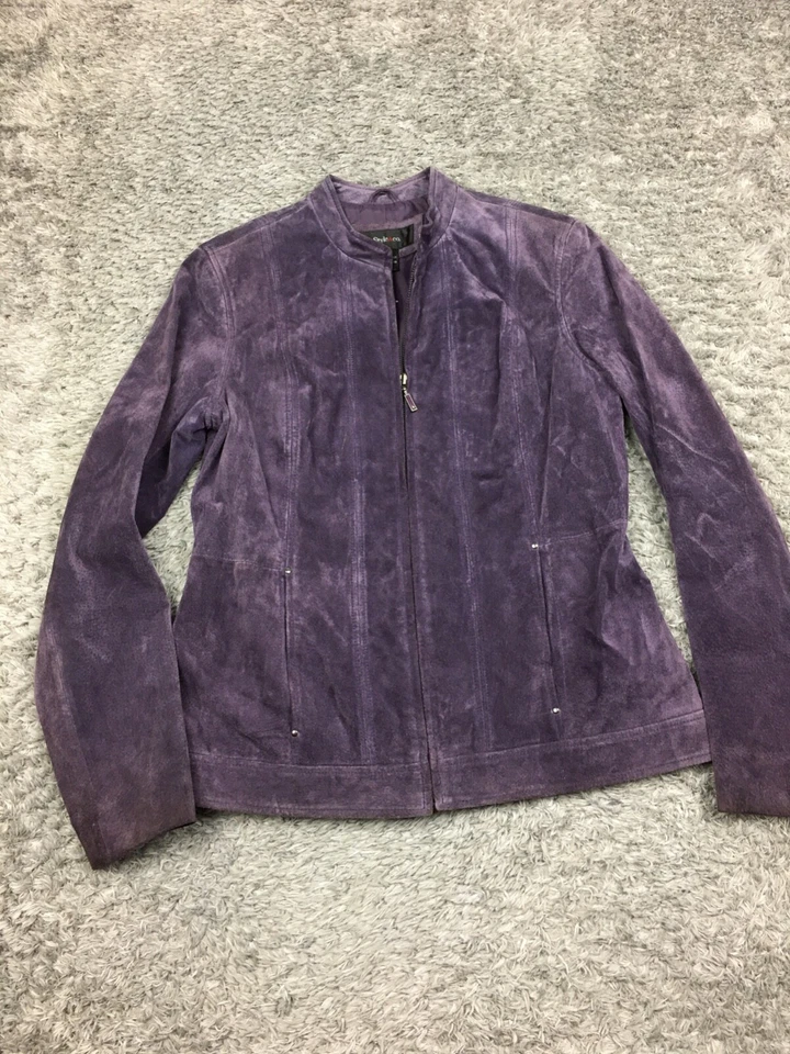 Chaqueta de cuero Style & Co para mujer talla pequeña púrpura cremallera completa Foto 3 de 4