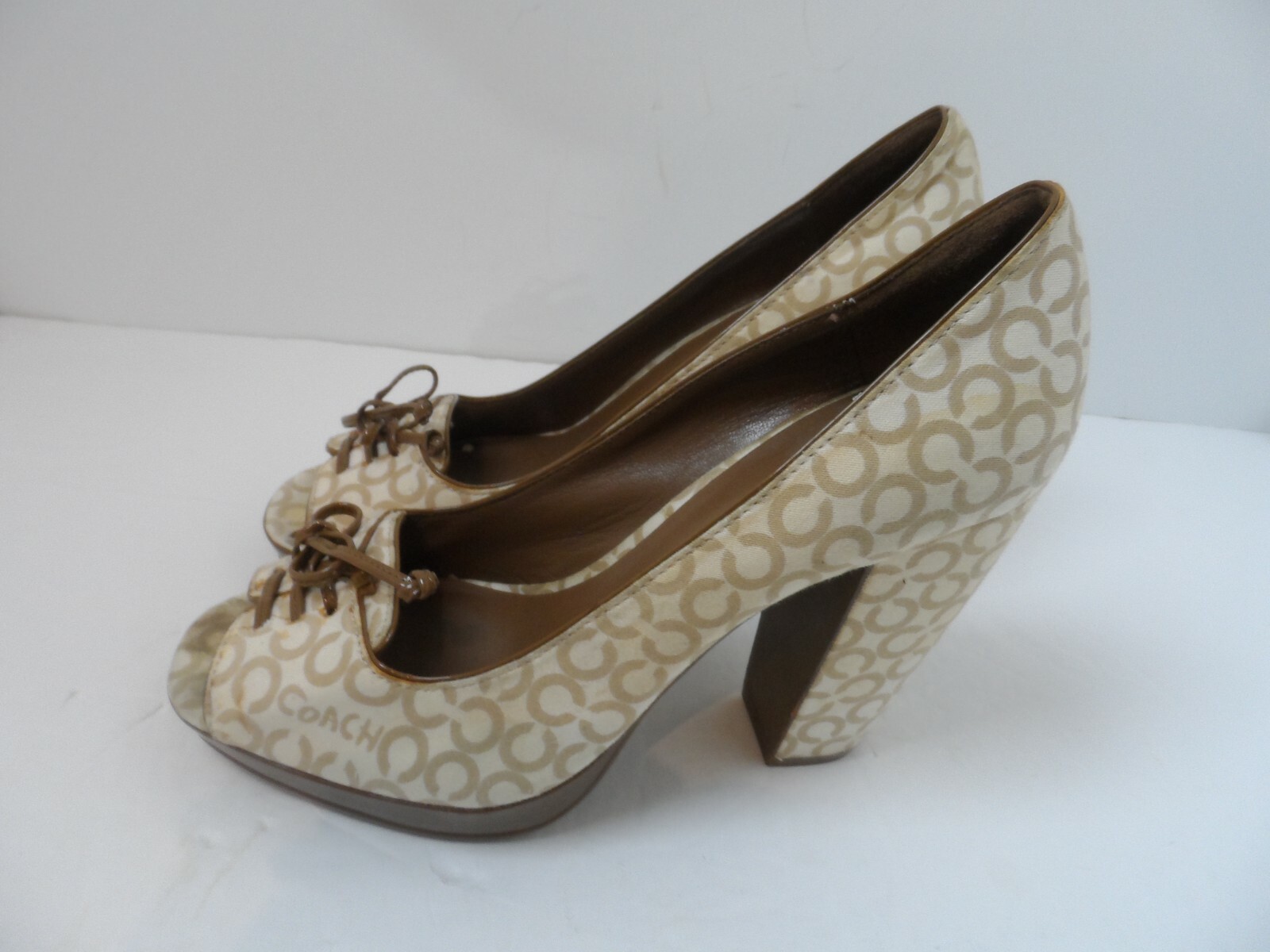 Coach Corey Coach Signature Monogram Corey Brown/Cream Open Toe B… - Gem