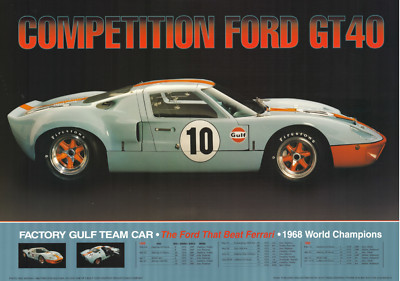 FORD GT40 Ford vs Ferrari Competition 1968 WORLD CHAMPIONS POSTER Collectable