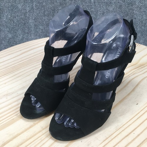 Franco Sarto Heels Womens 8 Ascot Casual Buckle Strappy Slingback Black Suede - Picture 6 of 17