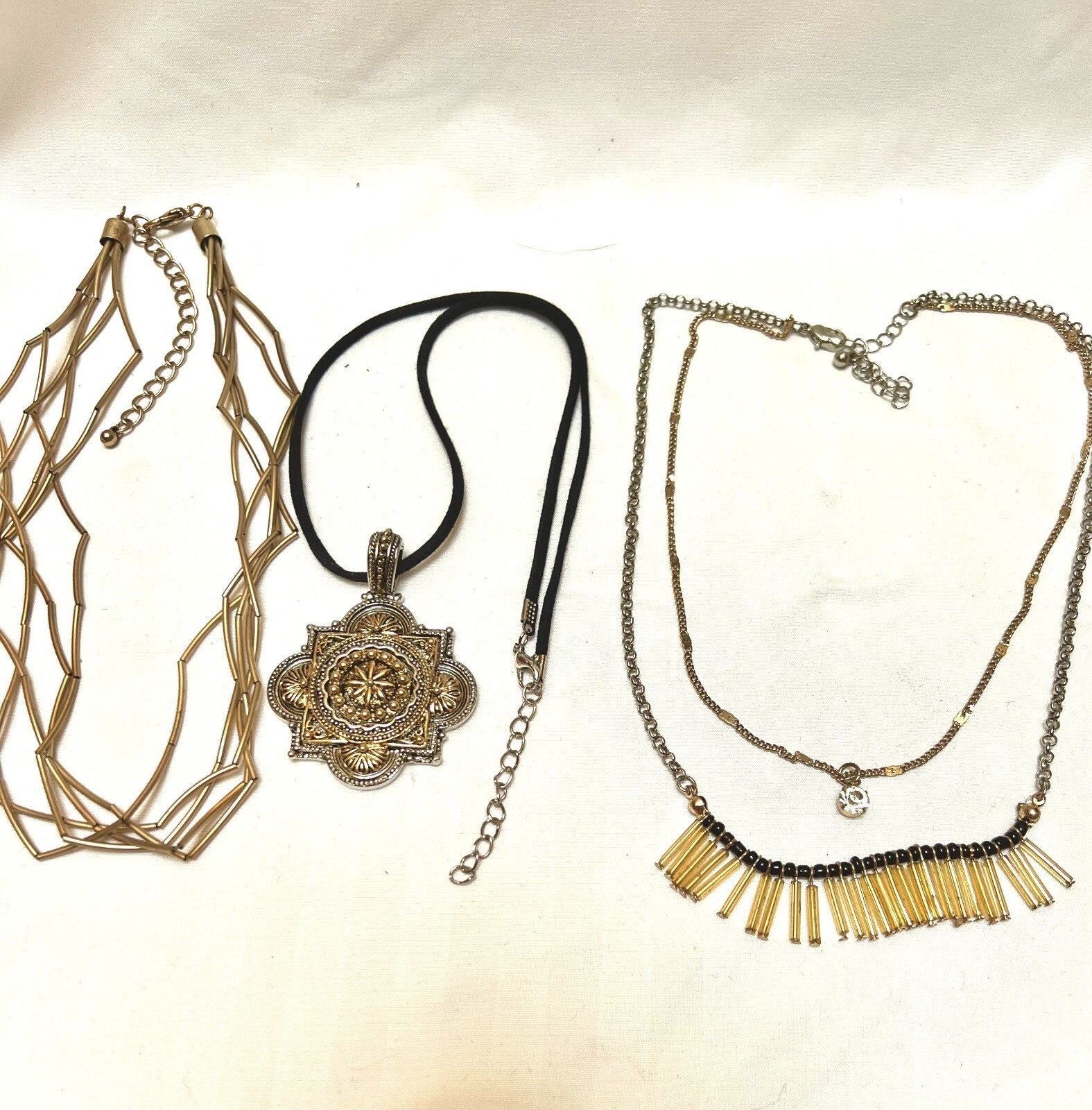 3 Mixed Metal Necklaces - Medallion & Chain Styles - Free Shipping