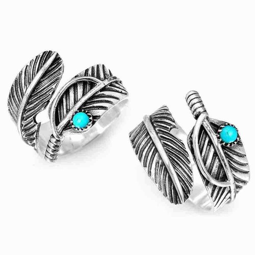 Navajo Indio Hecho a Mano Plata Esterlina Turquesa Pluma Ajustable! Bonito K4D2 - Imagen 3 de 12