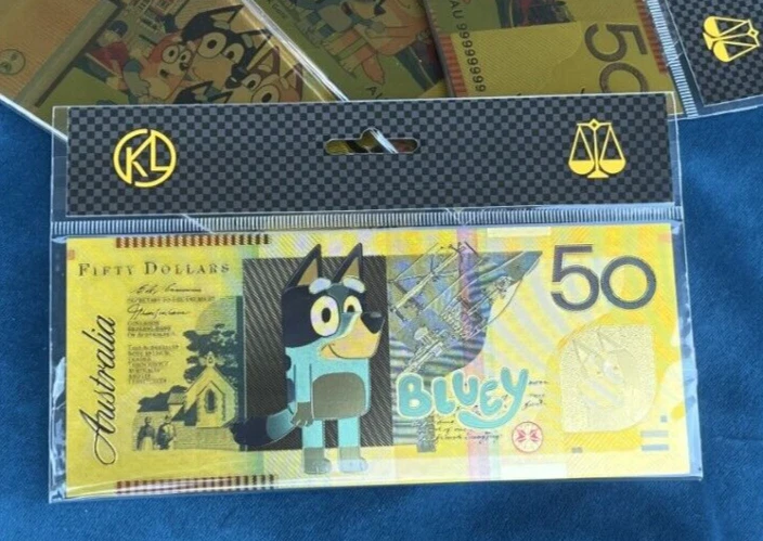 Bluey Collectable Card 50 Dollar Bucks Banknote display envelope certificate